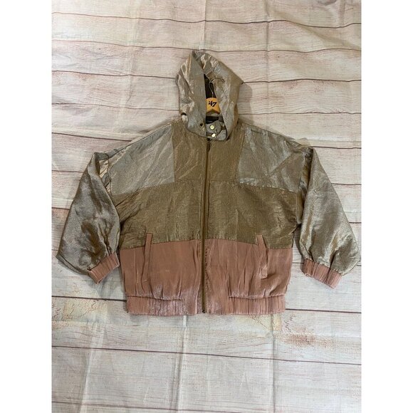 Zara Basic Women's Metaic Color Block Light Weight Full Zip Hooded Jacket - Medi - Picture 6 of 14